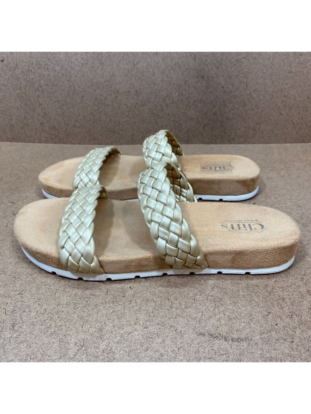 Cliffs Womens White Mountain Truly Gold Braided Slide Sandals Cushioned Size 8